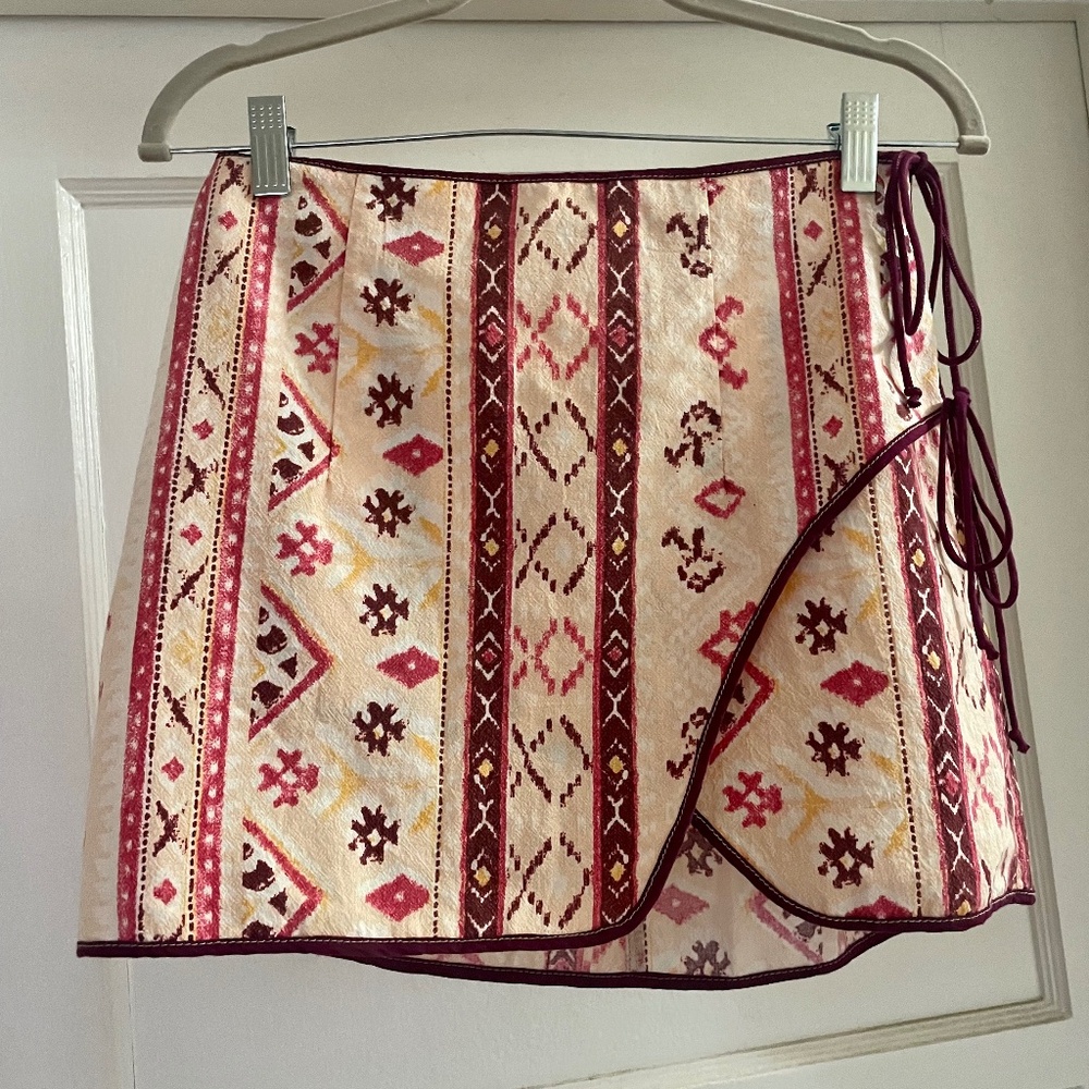 Free People Burgundy and Cream Pattern Mini Skirt